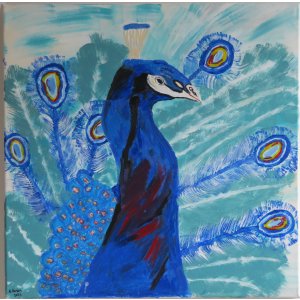 Keilrahmen 60x60cm.
Titel: Pfau.